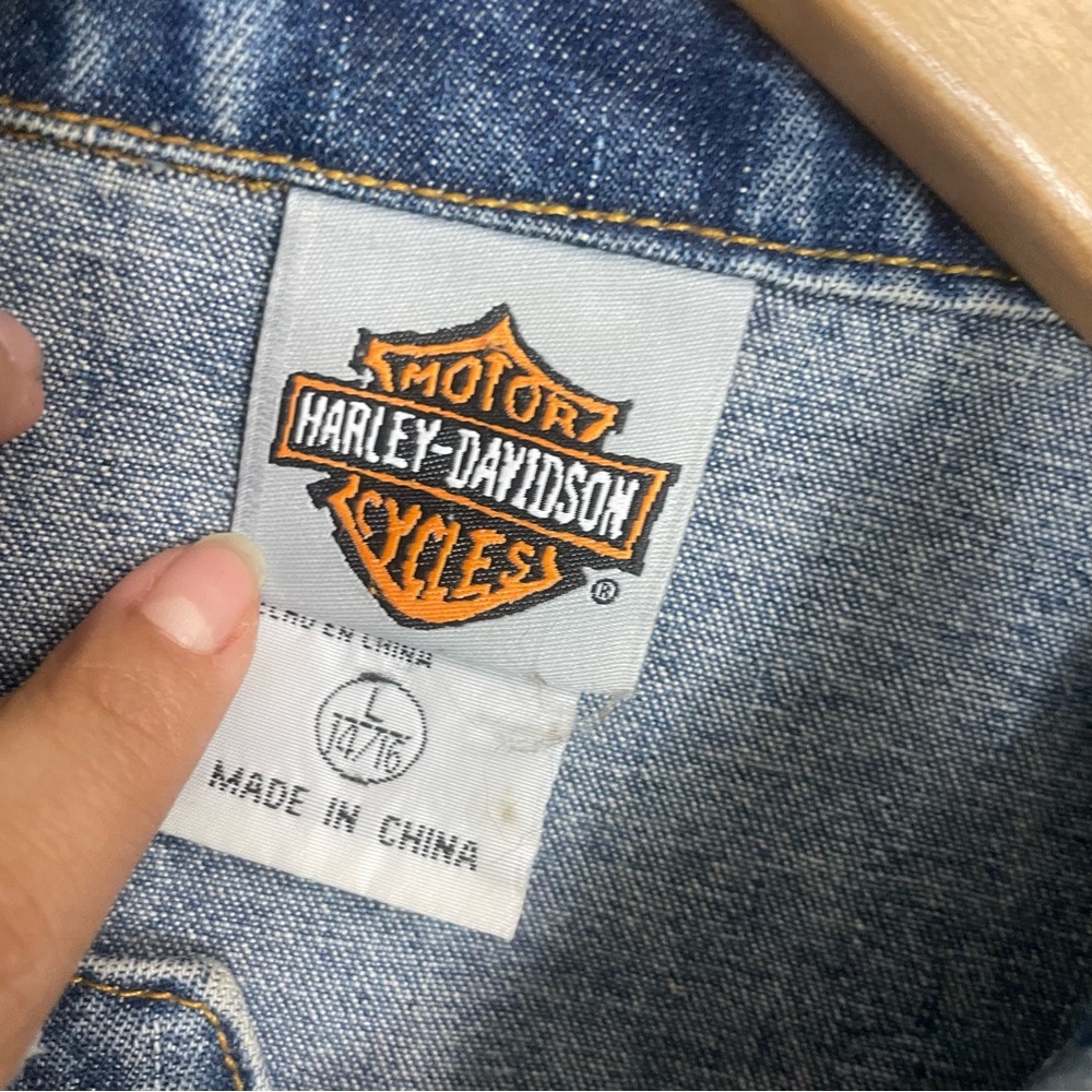 Harley Davidson Denim Jean Vest Button Blue Patches Size Large 14/16 - Picture 6 of 7